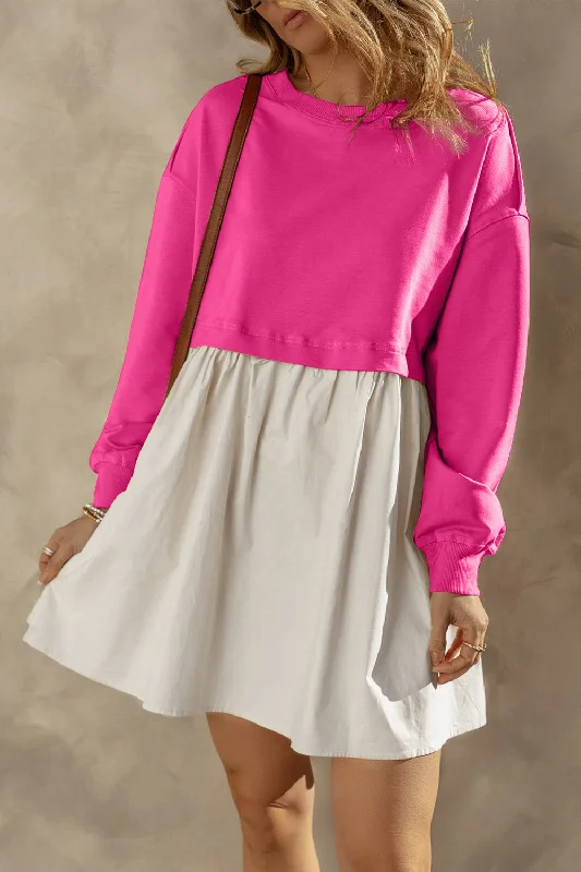 Blue Zone Planet |  Round Neck Long Sleeve Mini Dress Stylish Sweetheart Neck Mini Dress