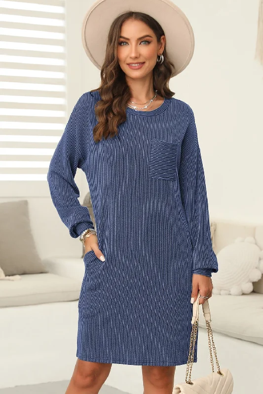 Blue Zone Planet | Striped Round Neck Long Sleeve Mini Dress Elegant Tulle Mini Dress Blue Zone Planet | Striped Round Neck Long Sleeve Mini Dress Elegant Tulle Mini Dress