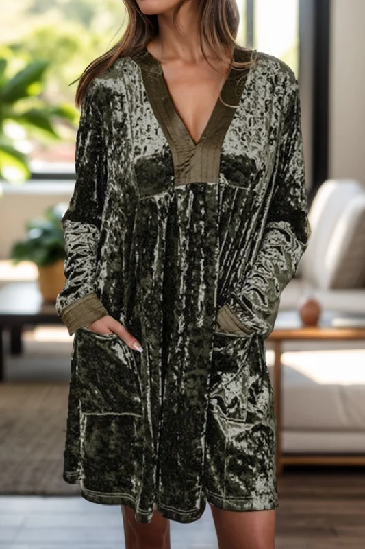 Blue Zone Planet |  Velvet Notched Long Sleeve Mini Dress Elegant Lace-Up Mini Dress
