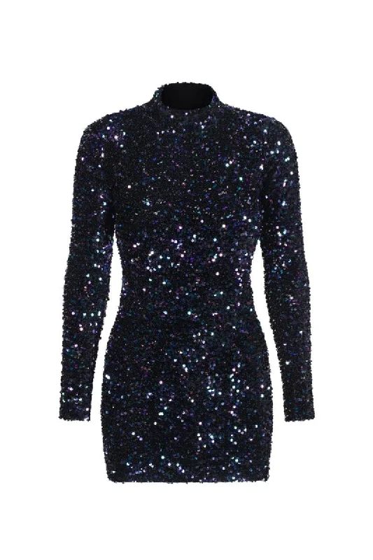 BRACCIANO BLUE SEQUIN MINI DRESS Stylish Short-Sleeve Mini Dress