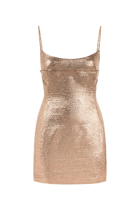 BRONZE SHIMMER MINI DRESS Trendy Mesh Mini Dress