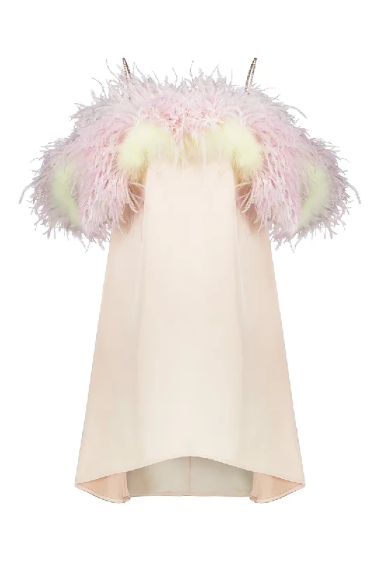 CLOVER FEATHER MINI DRESS Casual Mini Dress with Pockets