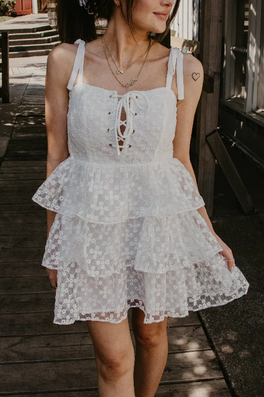 Buddylove Suzanne Lace Mini Dress - Ivory Eyelet Elegant Velvet Mini Dress