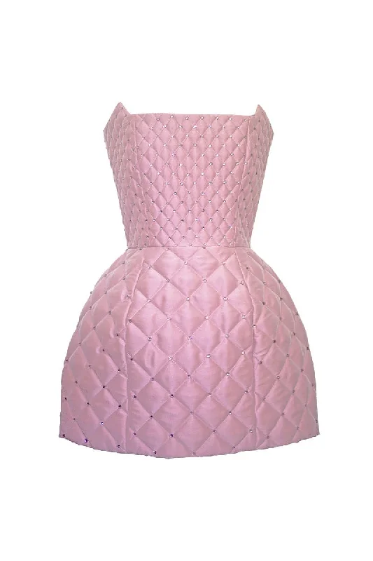 CULT MIA X COMPTE SPAIN QUILTED MINI DRESS IN PINK Stylish Sweetheart Neck Mini Dress