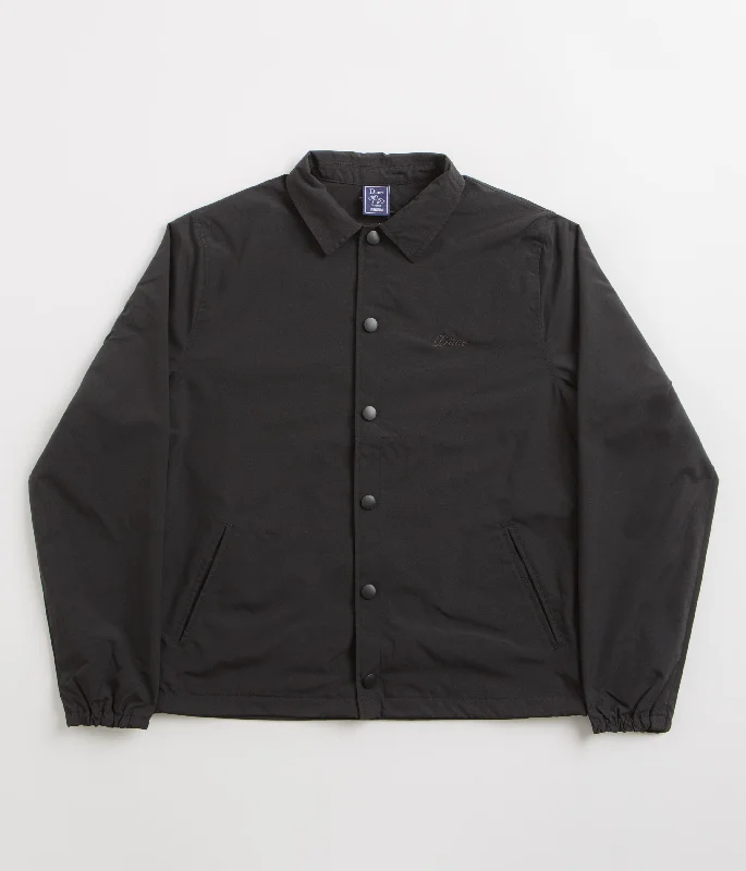 Dime Cursive Coach Jacket - Black Knit Fabric Woven Fabric Fleece Fabric