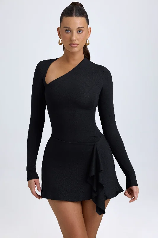 Modal Asymmetric A-Line Mini Dress in Black Chic Sleeveless Mini Dress