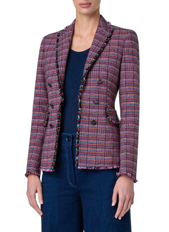 Double Breasted Grid Check Jacket In Multi Striped Jacket Polka Dot Jacket Floral Jacket