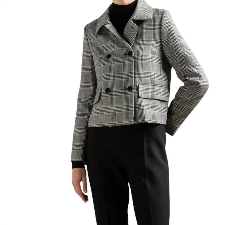 Facella Double Breasted Plaid Jacket In White/black Satin Jacket Silk Jacket Chiffon Jacket