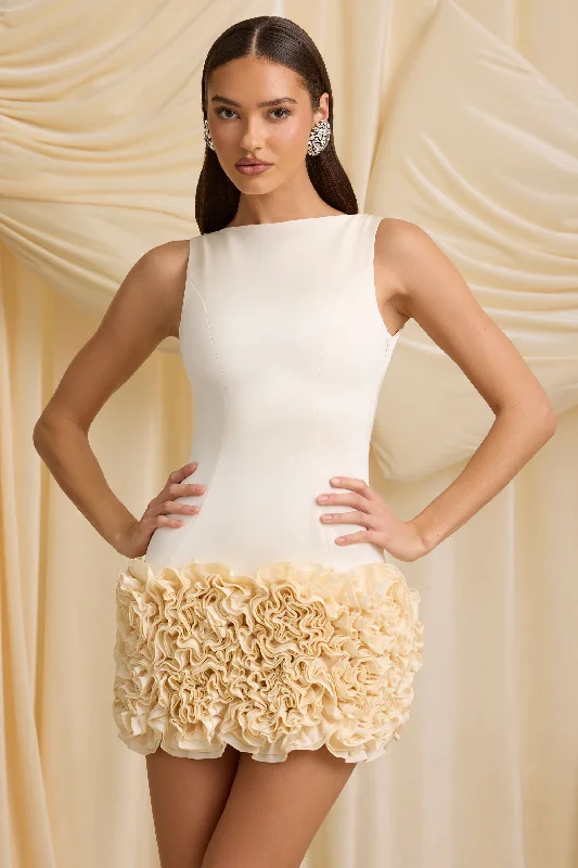 Appliqué Open-Back Mini Dress in Ivory Fashionable Pleated Mini Dress