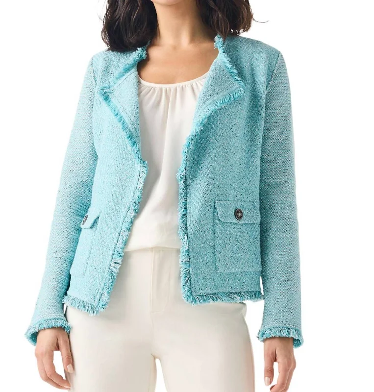 Fringe Mix Knit Pocket Jacket In River Hoodie Zip-Up Jacket Button-Up Jacket