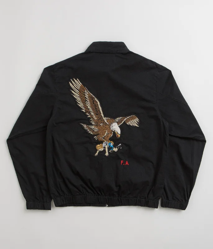 Fucking Awesome Washed Harrington Jacket - Black Knit Fabric Woven Fabric Fleece Fabric
