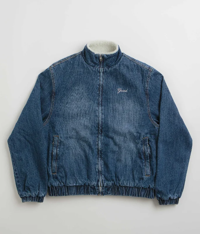 Grand Collection Denim Sherpa Track Jacket - Blue Denim Jacket Leather Jacket Suede Jacket