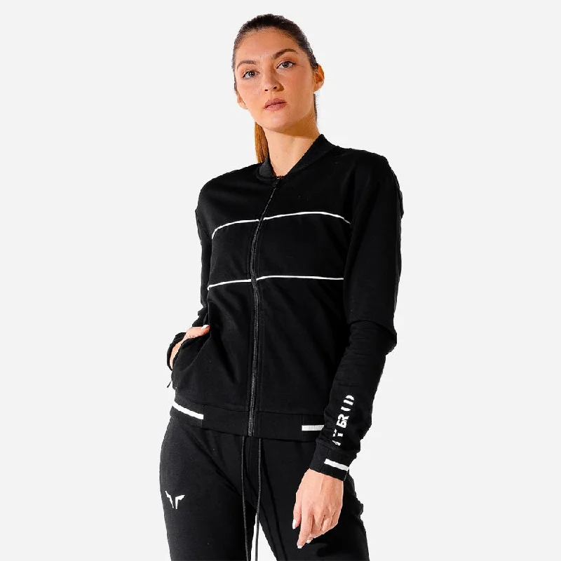 Hybrid Zip Up Jacket - Black Knit Fabric Woven Fabric Fleece Fabric