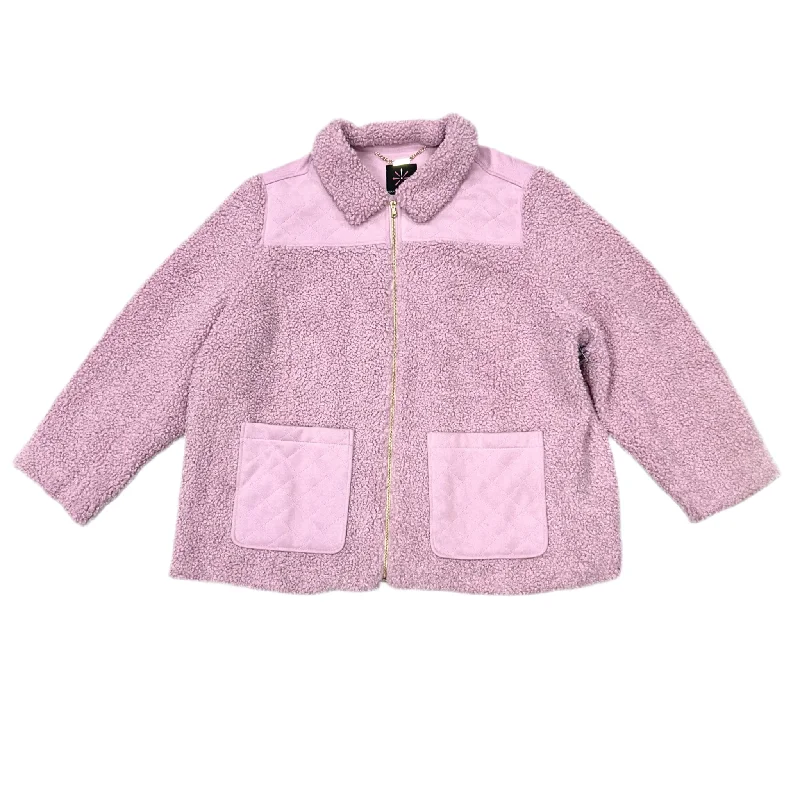 Jacket Faux Fur & Sherpa By Isaac Mizrahi Live Qvc In Purple, Size: 3x Nylon Jacket Polyester Jacket Spandex Jacket
