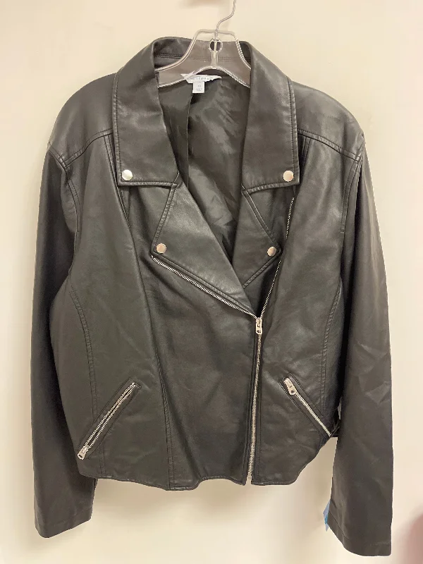 Jacket Moto By Boutique + In Black, Size: 2x Cotton Fabric Linen Fabric Terry Fabric