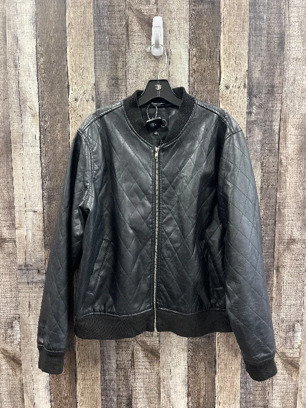 Jacket Moto By Deb In Black, Size: 2x Satin Fabric Silk Fabric Chiffon Fabric