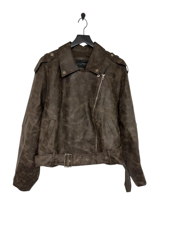 Jacket Moto By Eloquii In Brown, Size: 2x Hoodie Zip-Up Jacket Button-Up Jacket