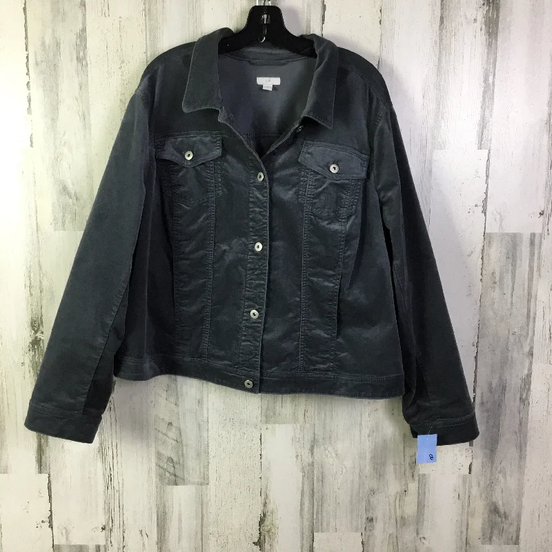 Jacket Shirt By J. Jill In Grey, Size: 2x Toggled Jacket Drawstring Jacket Belted Jacket