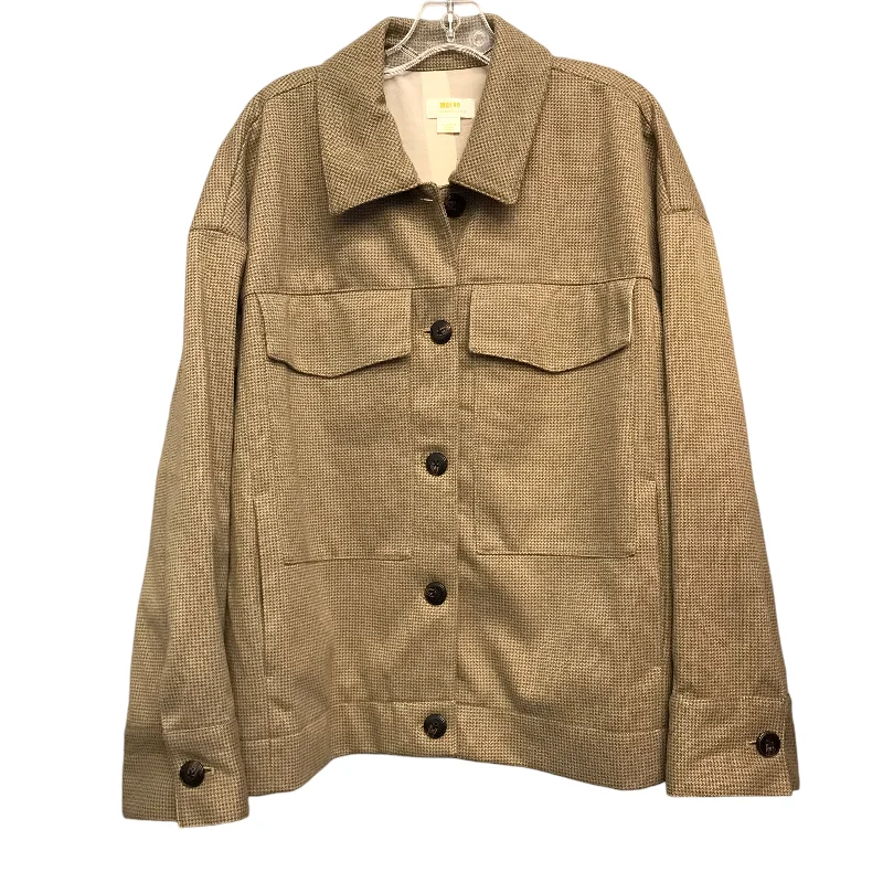 Jacket Shirt By Maeve In Tan, Size:Xl Wool Fabric Cashmere Fabric Tweed Fabric