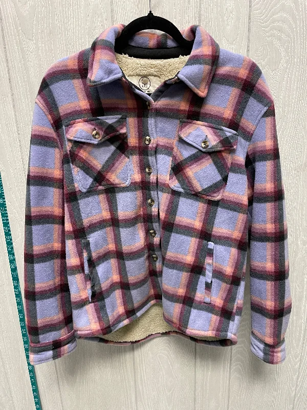 Jacket Shirt By Sage In Plaid Pattern, Size: S Nylon Fabric Polyester Fabric Spandex Fabric