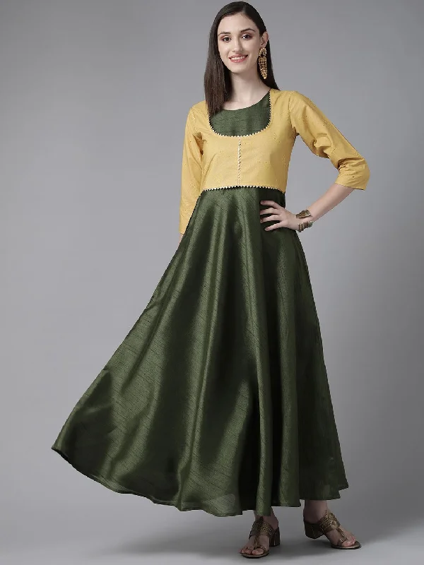 Olive Green Art Silk Solid Dress with Jacket Cotton Jacket Linen Jacket Terry Jacket
