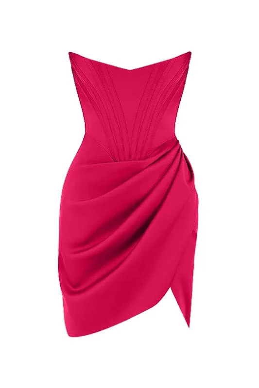 JASMINE PINK SATIN MINI DRESS Elegant Satin Lace Mini Dress