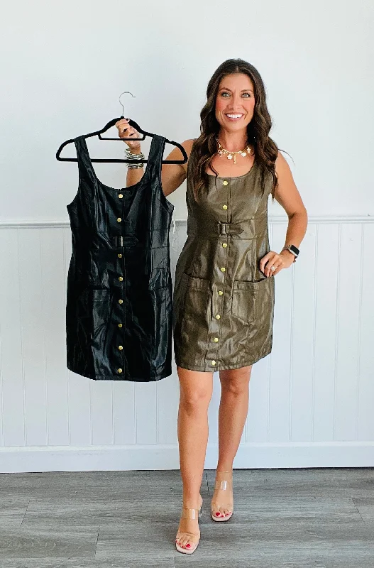 Jumper Style Faux Leather Mini Dress (Reg.)- 2 Colors Chic Pleated Mini Dress