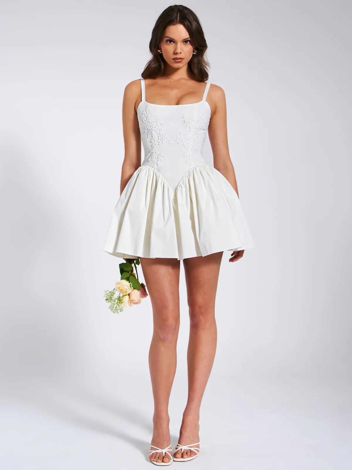 KADI WHITE COTTON DROP WAIST MINI DRESS Cozy Ribbed Mini Dress
