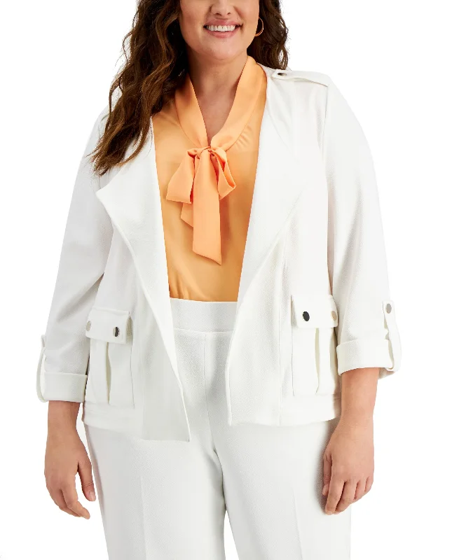 Kasper Plus Size Roll Tab Cardigan Jacket Anorak Shell Jacket Lightweight Jacket