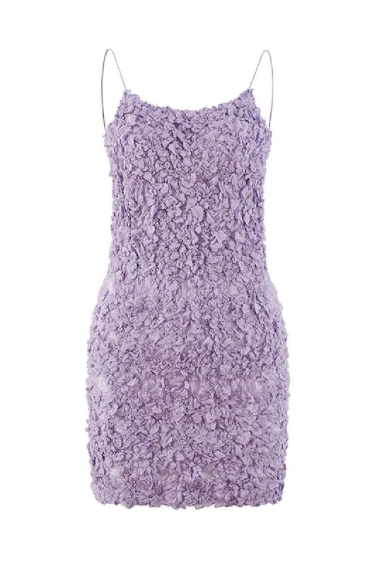 LILAC GIA SMOCKED SILK CHIFFON MINI DRESS Stylish Ruffle Mini Dress