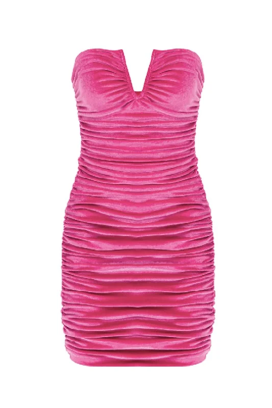 LUCE PINK VELVET MINI DRESS Fashionable Mini Dress with Frills