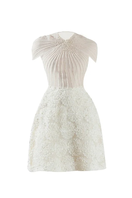 MELINA BEIGE A-LINE ORGANZA MINI DRESS Comfortable Boho Mini Dress