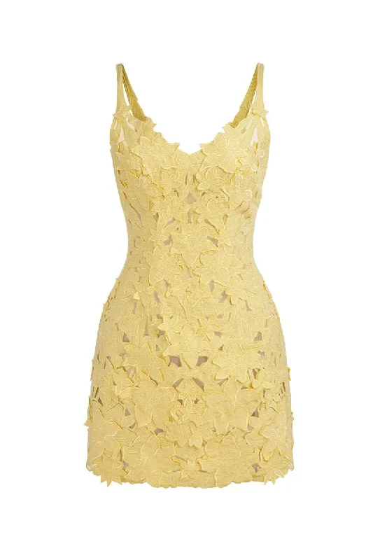 MULAN YELLOW FLOWER MINI DRESS Stylish Puff Sleeve Mini Dress