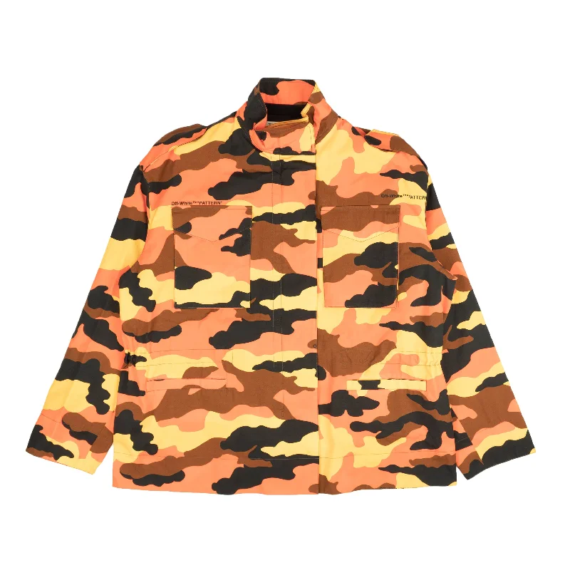 Off-White C/O Virgil Abloh  Camo Jacket - Orange/Yellow Hooded Jacket Caped Jacket Shawl Collar Jacket