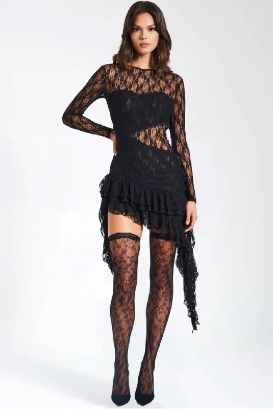 OMARIA BLACK LACE MINI DRESS Classic Shift Mini Dress