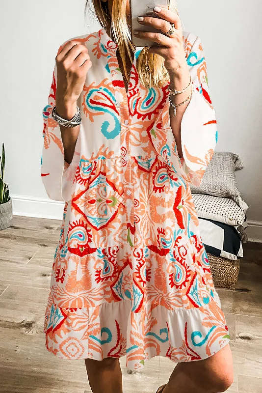 Blue Zone Planet | Orange Tribal Bracelet Sleeve Buttoned Mini Dress Cozy Long Sleeve Mini Dress Blue Zone Planet | Orange Tribal Bracelet Sleeve Buttoned Mini Dress Cozy Long Sleeve Mini Dress