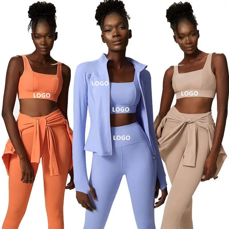 Plus Size Three-piece Athletic Wear Woman Xxl Size Sports Bra And Leggings Ladies Sexy Zipper Jacket Fitness Clothes Workout Set Mesh Jacket Canvas Jacket Denim Jacket