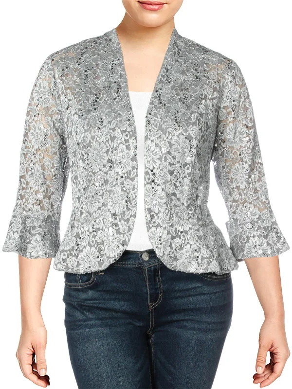 Plus Womens Lace Sequined Jacket Knit Fabric Woven Fabric Fleece Fabric