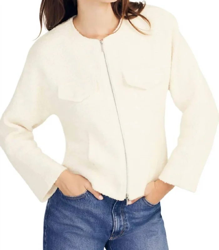 Prewett Zip Front Jacket In Blanc De Blanc Wool Jacket Cashmere Jacket Tweed Jacket