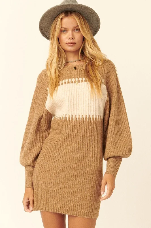 A Ribbed Knit Sweater Mini Dress Cozy Long Sleeve Mini Dress