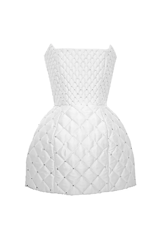 QUILTED MINI DRESS IN WHITE Cozy Long Sleeve Mini Dress