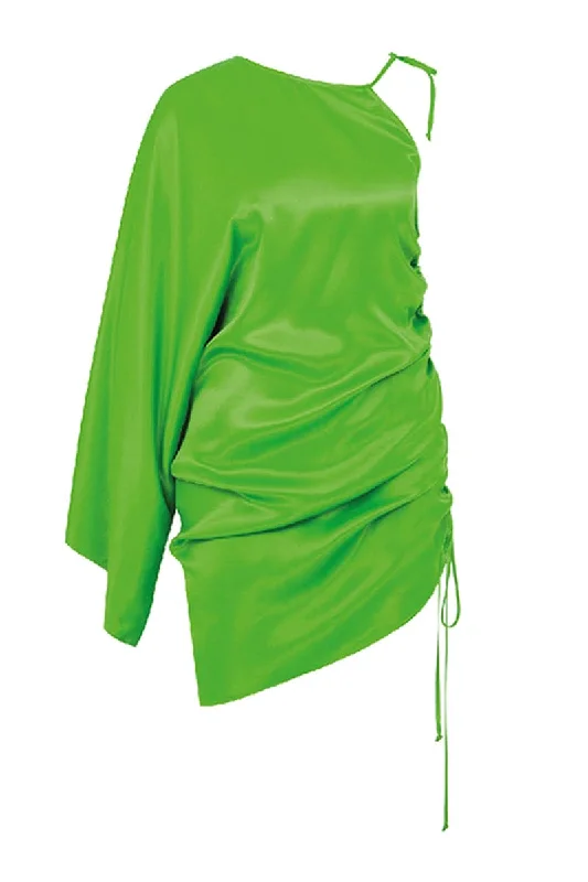 ROCHA JOLLY GREEN ASYMMETRIC SATIN MINI DRESS Elegant Mini Dress with Ruffles