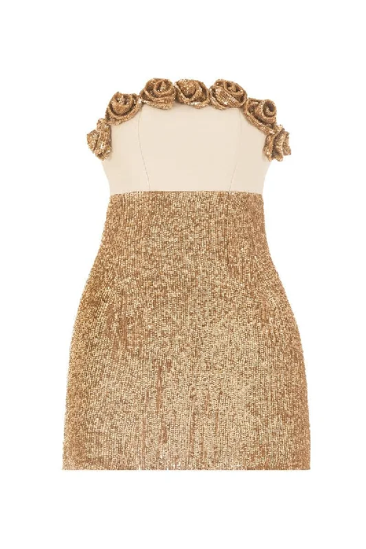 ROSE APPLIQUÉ SEQUINNED MINI DRESS Trendy Tulle Mini Dress