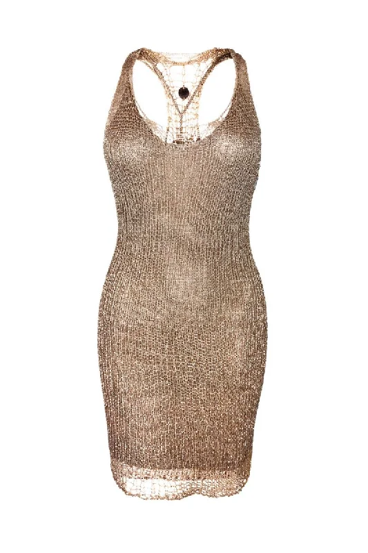 ROSE GOLD CHAIN RACERBACK MINI DRESS WITH SLIP Comfortable Shift Mini Dress