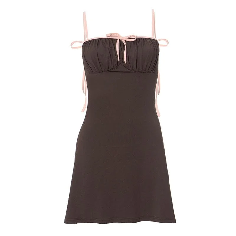 Ruched bowknot contrast cami mini dress Elegant Floral-Print Mini Dress
