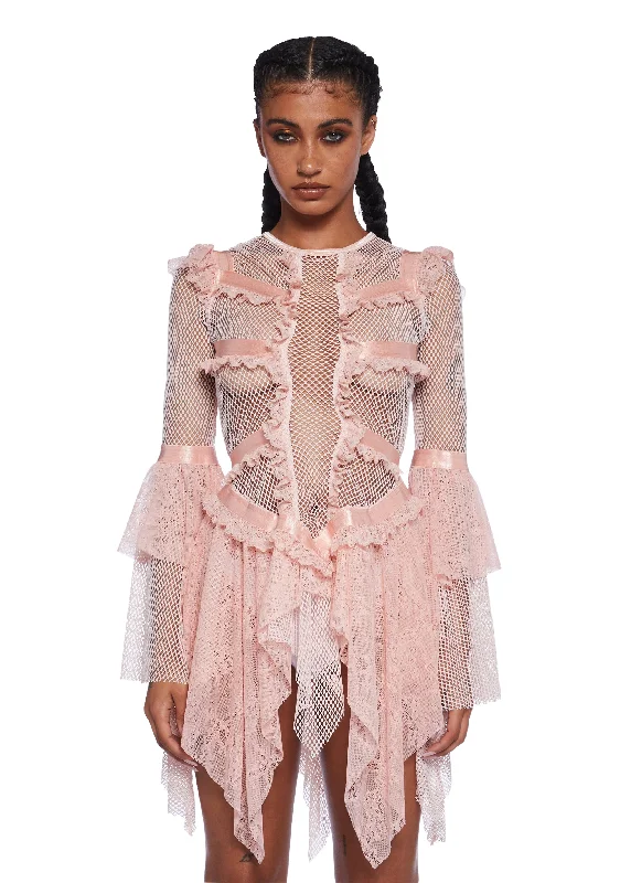 Saints & Sinners Fishnet Mini Dress - Pink Comfortable Linen Mini Dress