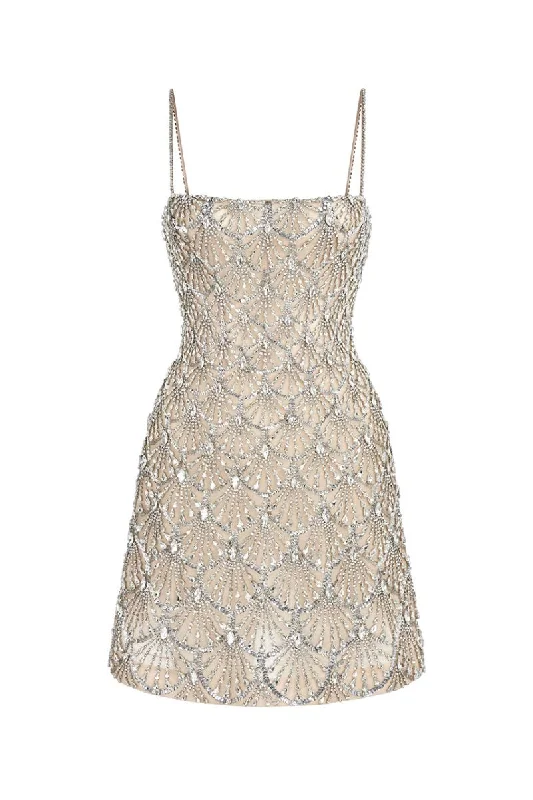 SEASHELL SILVER BEADED MINI DRESS Stylish Short Sleeve Mini Dress