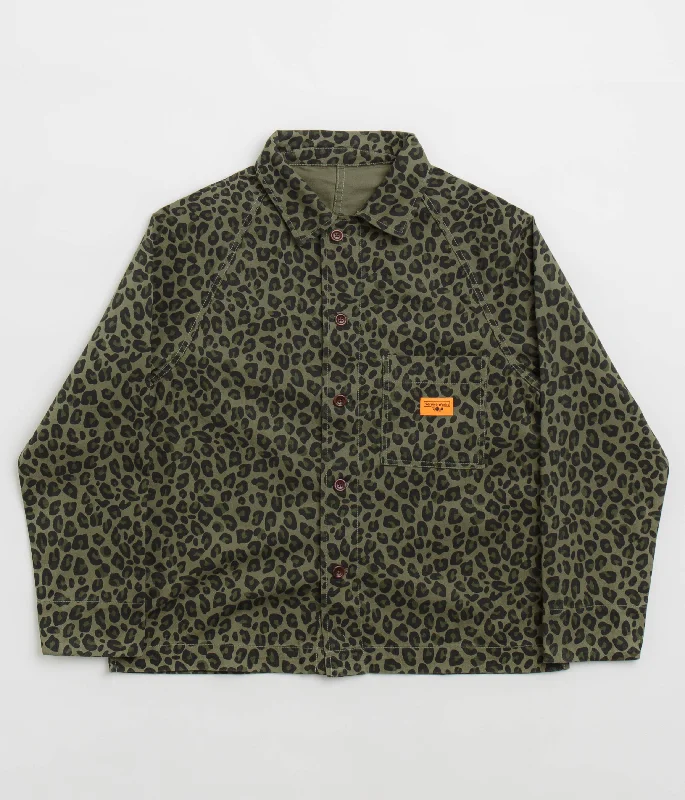 Service Works Leopard FOH Jacket - Green Zippered Front Buttoned Front Snap Front