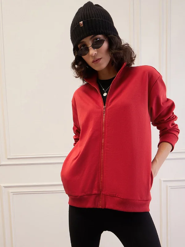 Women Red Fleece Front Zipper Jacket Chenille Fabric Brocade Fabric Lace Fabric