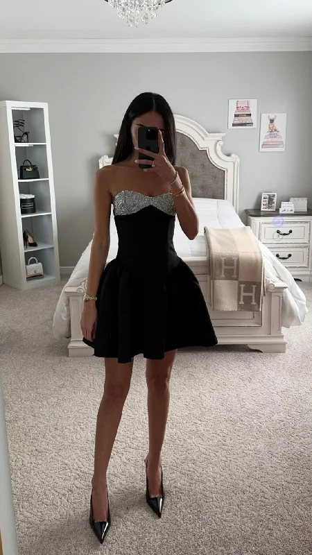 SILVER AND BLACK SATIN BUSTIER MINI DRESS Classic Shift Mini Dress